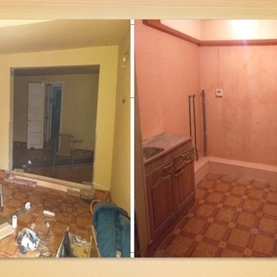 División primer piso con muro de ladrillo